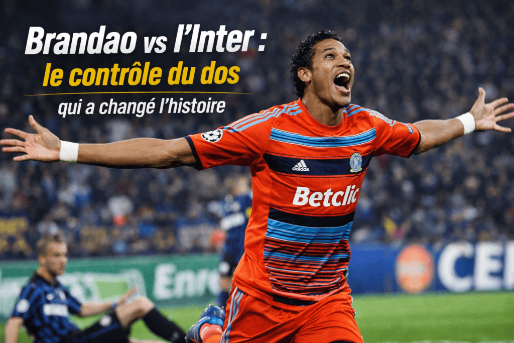 But de Brandao pour l'Olympique de Marseille but Inter Milan Ligue des champions contrôle du dos frappe pied match historique OM Inter