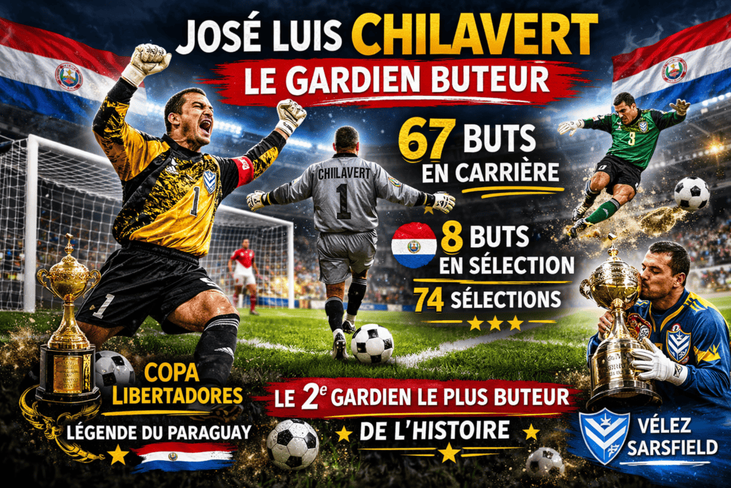 José Luis Chilavert gardien buteur Paraguay statistiques 67 buts carrière coups francs penalties Vélez Sarsfield légende football
