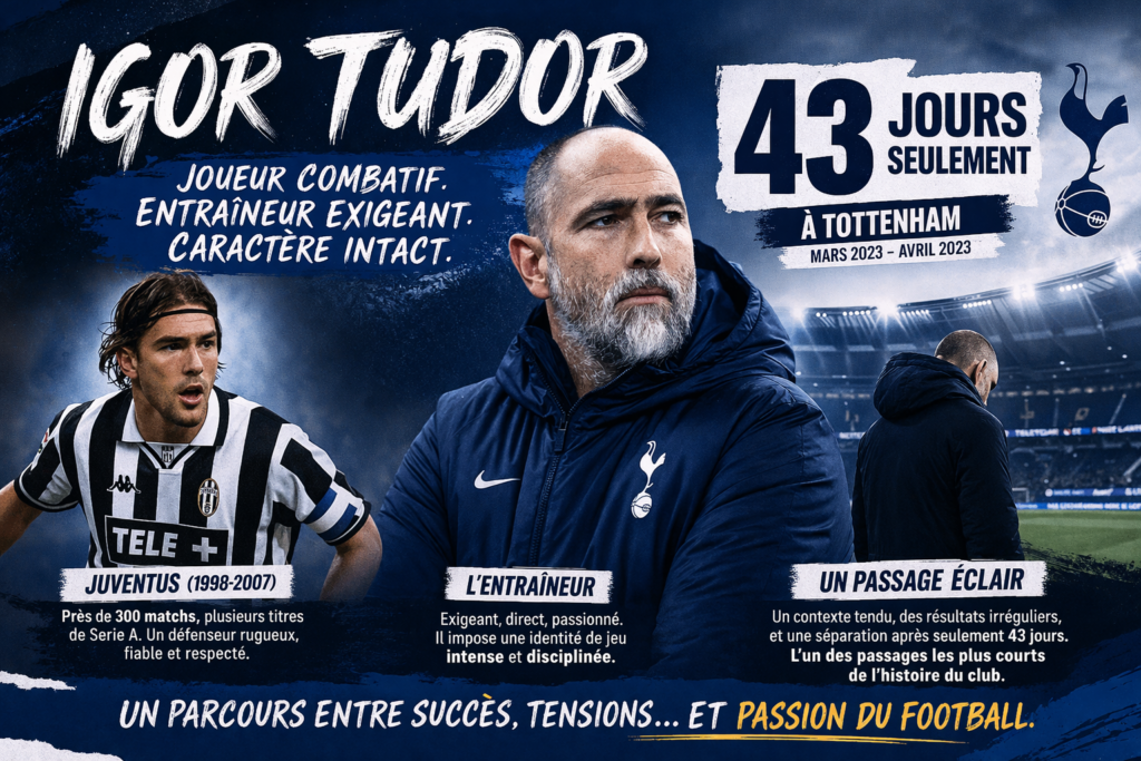Igor Tudor entraîneur de Tottenham et ancien joueur de la Juventus avec mention 43 jours et passage éclair sur le banc des Spurs
