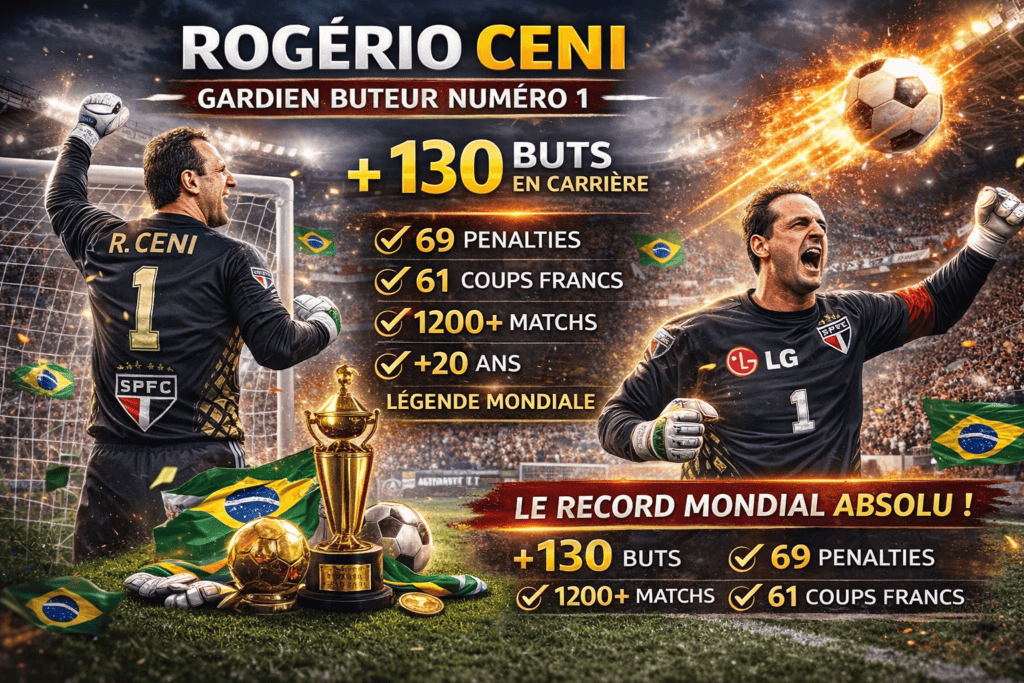 Rogério Ceni gardien buteur record 130 buts carrière São Paulo coups francs penalties football légende