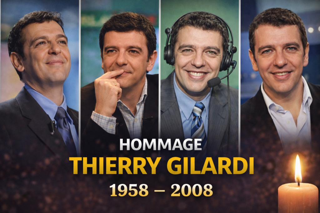 Thierry Gilardi hommage journaliste football TF1 commentaire match portrait collage