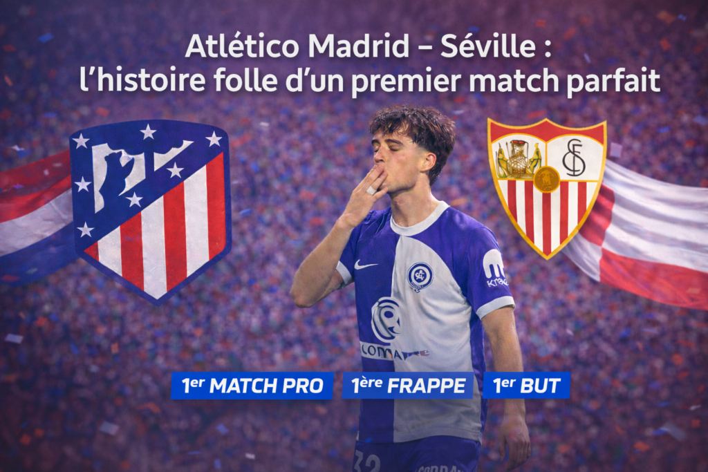 Atlético Madrid – Séville : l’histoire folle d’un premier match parfait, visuel football avec joueur célébrant son premier but en professionnel